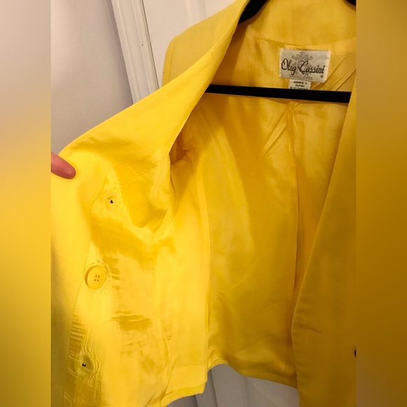 Oleg Cassini Bright Yellow 3 Pocket Black Buttons Double Breasted Blazer - Picture 5 of 7